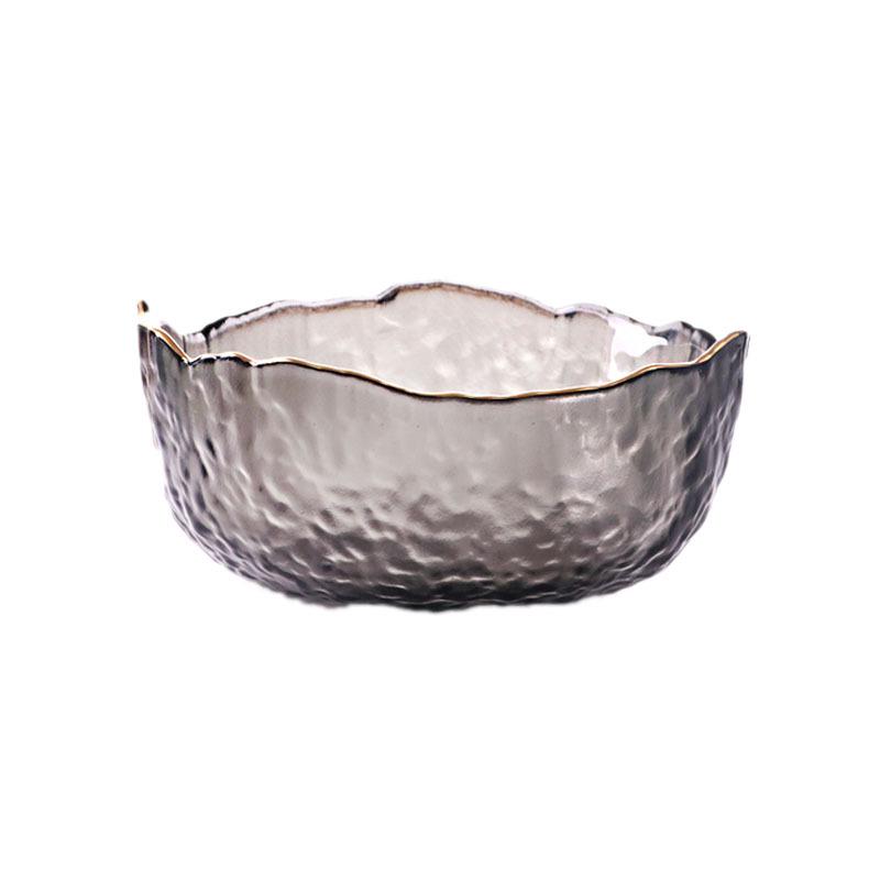 

Японська скляна миска з кованим золотим обідком: Термостійкий, Прозорий, Неправильної форми для Фруктового Салату або Локшини Medium