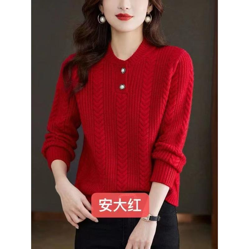 Casual bottoming shirt women's loose top thickened half-height crew neck sweater autumn and winter women's lazy wind knitted sweater