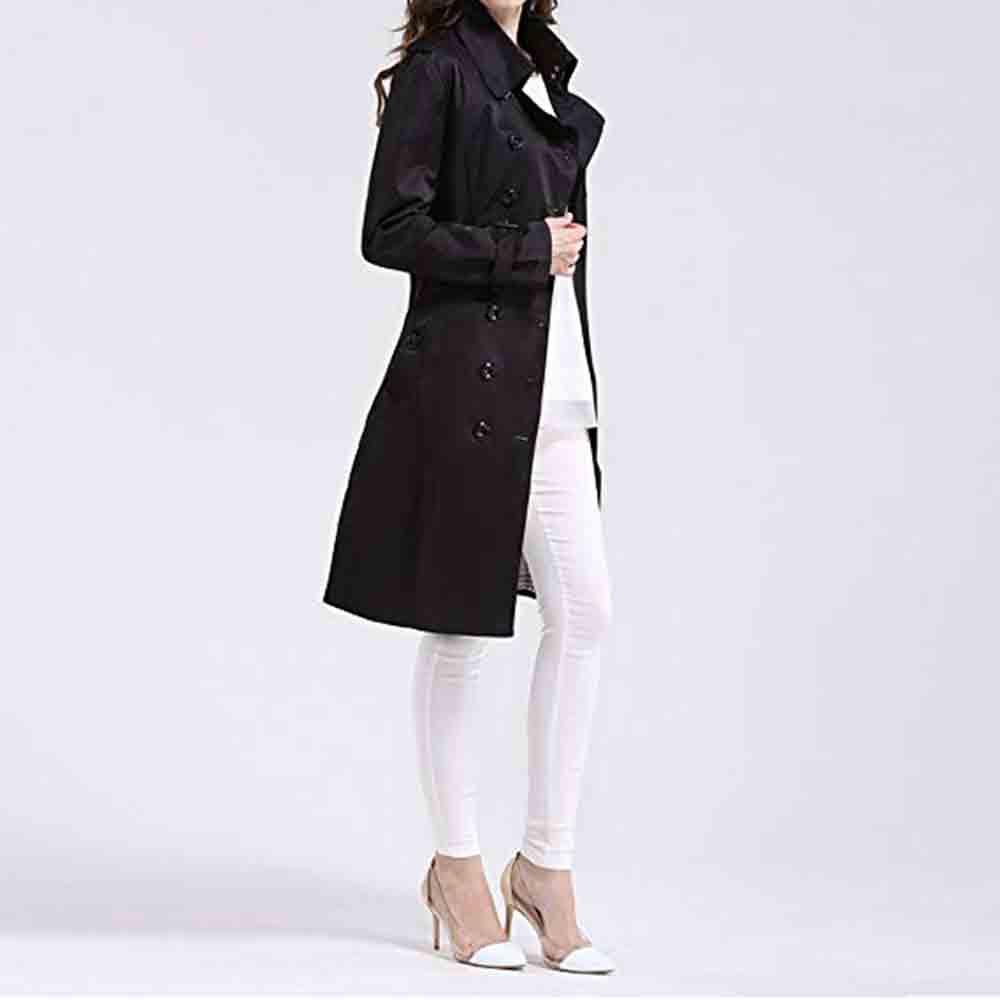 Womens Winter Lapel Double-Breasted SlimLong Trench Coat Overcoat