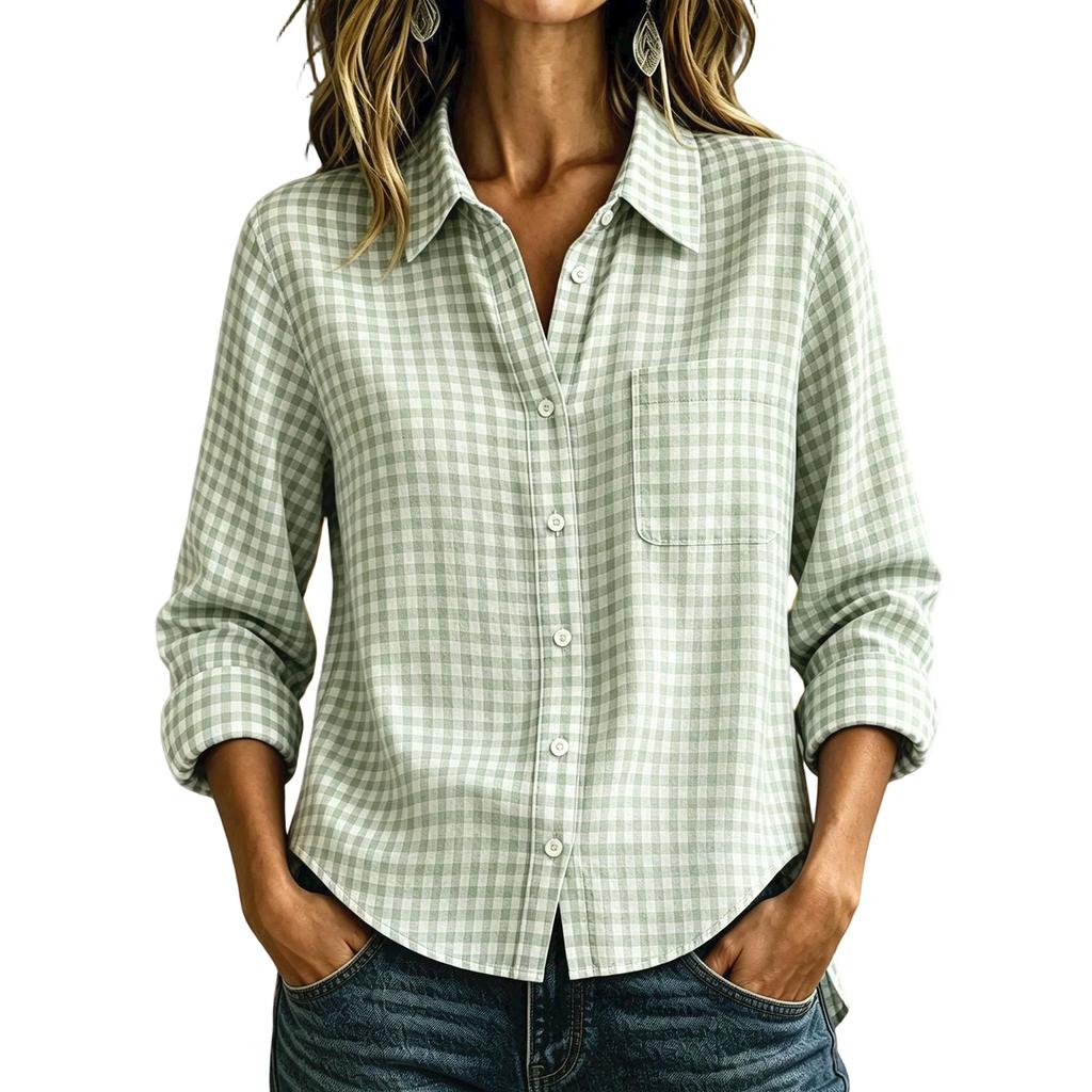 Dames geruit loszittend knoophemd met lange mouwen casual top