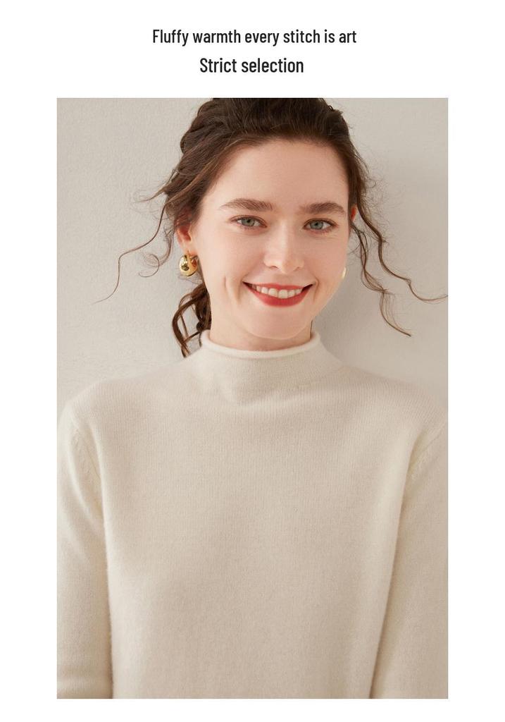 Women's Wool Blend Half-High Neck Knit Sweater - Fashionable Thickened Pullover for Autumn/Winter
