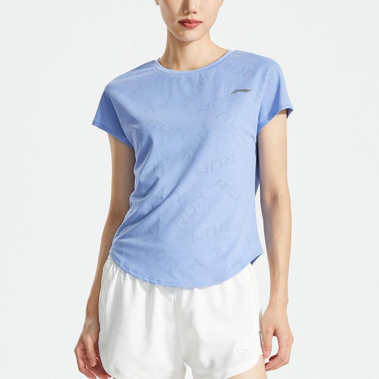 Li Ning Running Series Sports Training Knitted Breathable Short Sleeve T-Shirt Women Tops Blue ATSR048-2