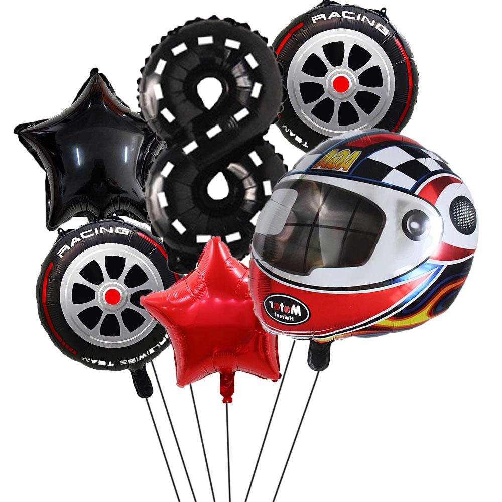 6PCS Motor Helmet Balloon Wheel Tire Racing Balloons Birthday Decor Boys Race Car Dirt Bike Motorcross Hot Wheel Party Supplies