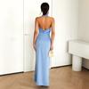European and American Women's Clothing Spring and Summer Neck Collar Sleeveless Long Dress Waist and Hip Temperament Backless Dress