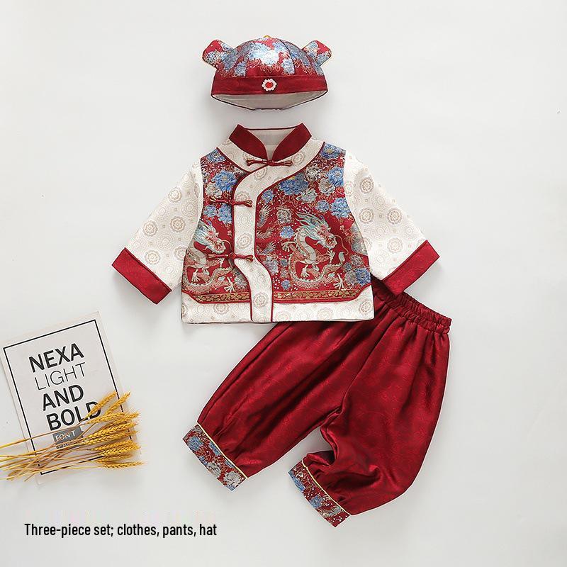 Spring New Baby Boy First Birthday Red Tang Suit with Zhou Crown - Festive New Year Outfit M-73