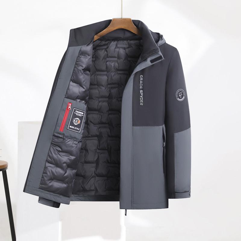 

Мужское хлопковое пальто с капюшоном: Теплый, Утепленный, Съемный для Зимы - Идеально для Отцов Среднего и Пожилого Возраста 2XL