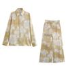 Autumn 2024 Floral Print Satin Shirt and Pants Set for Women - European American Style