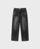 Non Blank Embossed Loose Straight Denim Pants_Washed Black