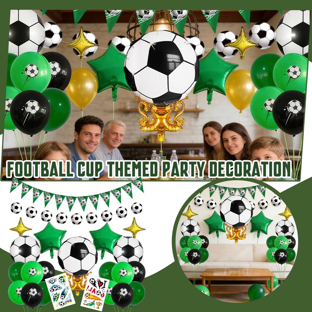 Soccer Themed Party Decorations Set with Balloons Banner Foil Stars and Soccer Ball Print Stickers for Birthday Event Celebration