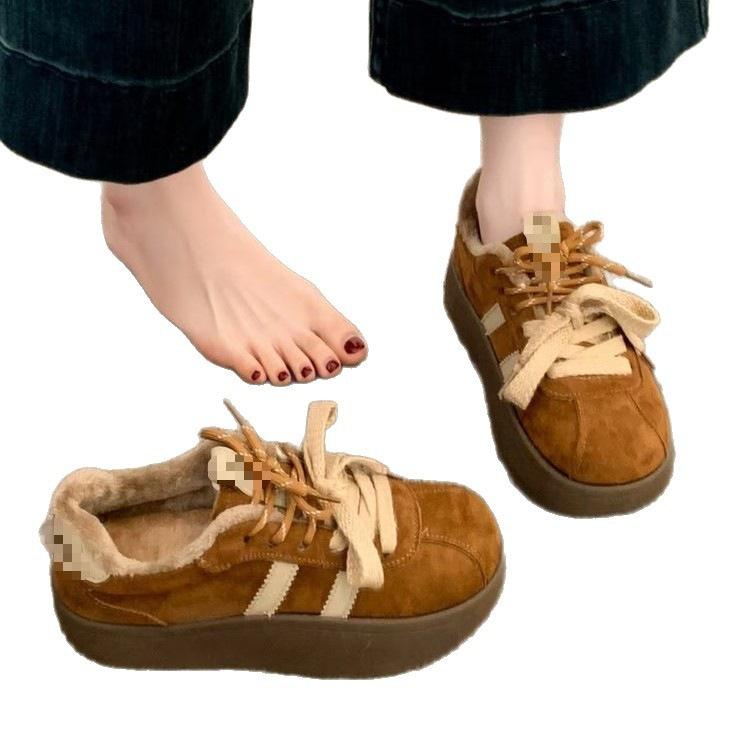 thick-soled Hong Kong wind velvet thermal casual cotton shoes, winter new thick-soled heightening German training board shoes