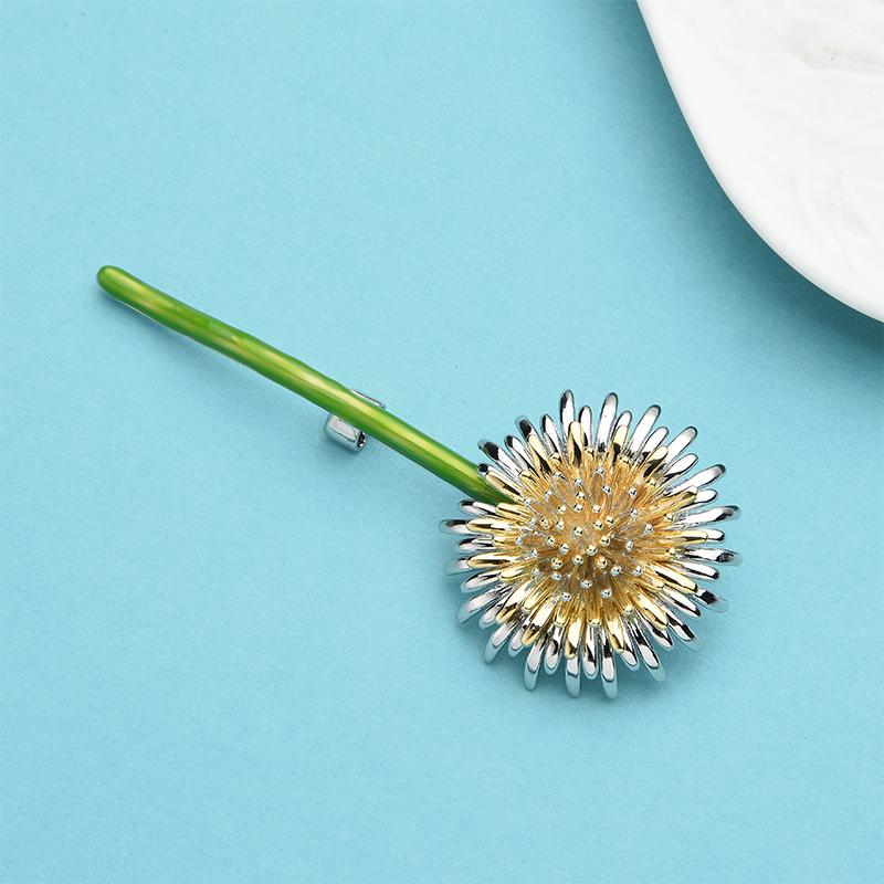 New Green Dandelion Flower Enamel Brooches Women Men's Weddings Plants Brooch Pins Gifts