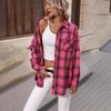 Women's POLO Collar Long Sleeve Plaid Shirt Loose Fit Vintage Casual Flannel Blouse