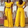 Wide Leg Jumpsuit Yellow Small Flying Sleeve Waist Hugging Top Set High Waist A Word Wide Leg Jumpsuit