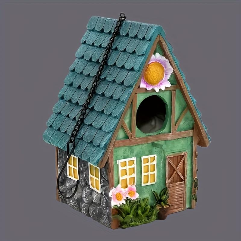 

Vintage Birdhouse, Colorful Roof & Flower Decor. For Garden, Patio, Yard. No Electricity. зелёный