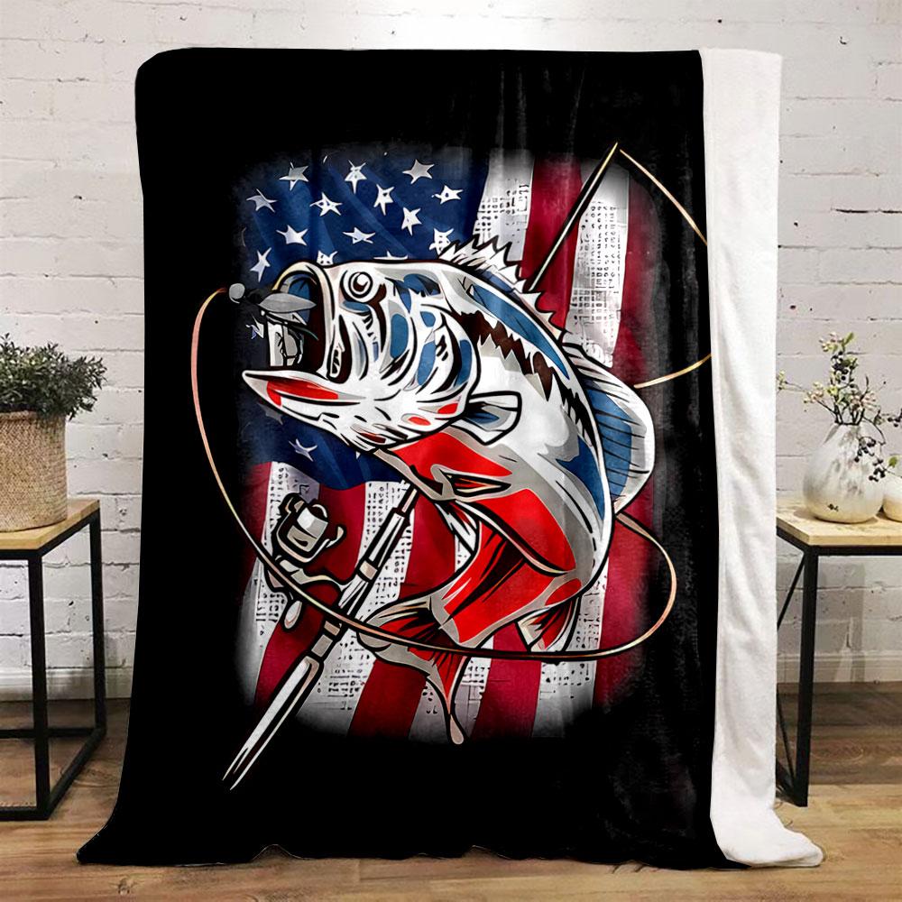 Fishing Bass with Flag Design for all seasons blanket lunch break throw gift