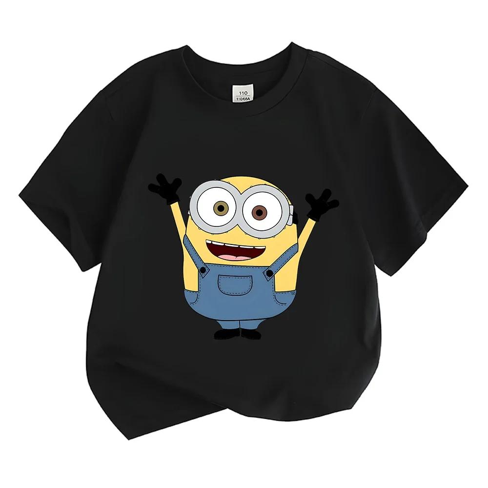 Children's T-shirt, Cartoon-style Minion Design, Comfortable Short-sleeve Top for Boys and Girls In Summer