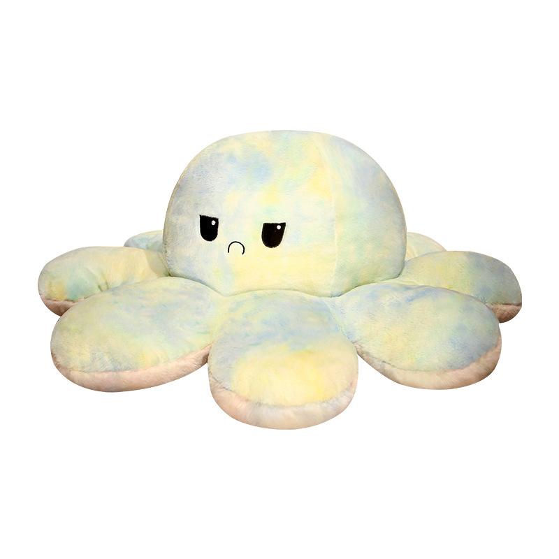 Cute Tie-dyed Rabbit Fur Flipped Octopus Plush Toy Face-changing Expression Octopus Octopus Doll Throw Pillow Pillow