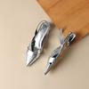 Spitze Zehen Sexy Silber Niedrige Absätze Party Schuhe Damen Sandalen Designer Sommer Marke Pumps Slingback Freizeitschuhe Sandalen