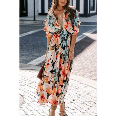 İlkbahar ve Yaz Kadın Elbise Seksi Yüksek Bel Moda Baskı Açık Elbiseler Uzun Elbise