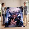Anime Character with White Hair and Glow Eyes Flannel Blanket for Bedroom, Living Room, Sofa, and Nap Sofas