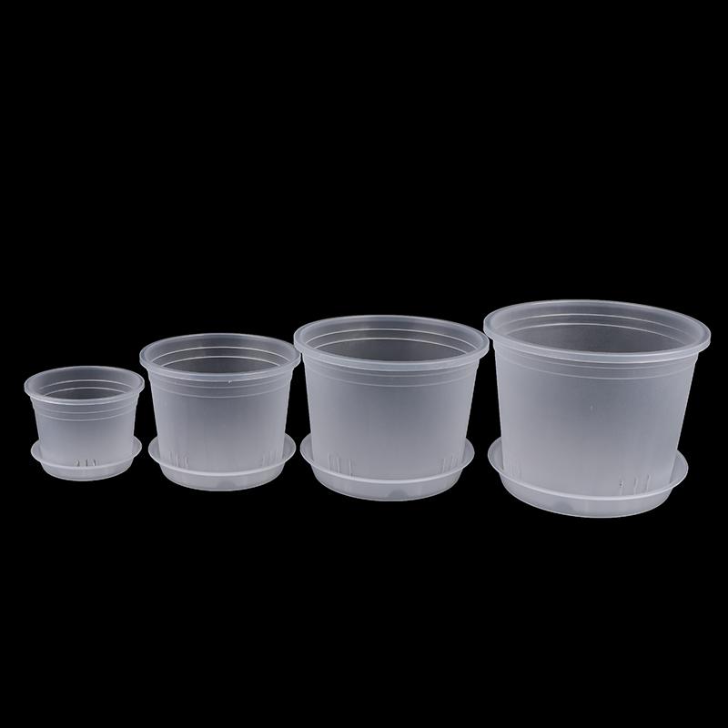 1Pc Transparent Round Orchid Pot With/Without Tray Root Control Plastic Orchid Pots With Holes Breathable Plant Growth Container