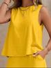 Versatile Two-Piece Set: Round Neck Sleeveless Top & Wide-Leg Pants - Casual Solid Color Ensemble