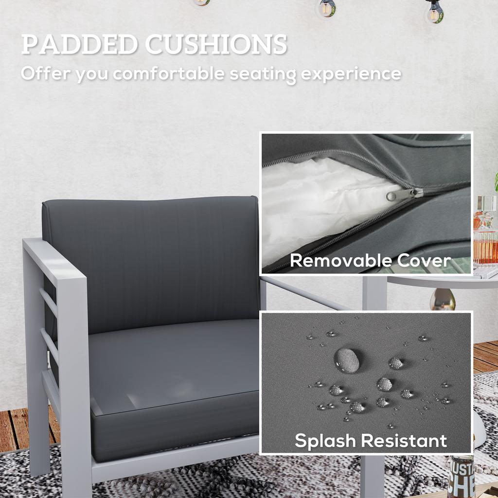 Garden Sofa, All-Weather Garden Single Sofa with Removable Cushions, Metal Frame Outdoor Furniture for Balcony, Charcoal Grey