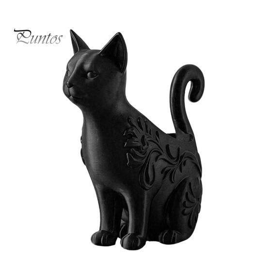 Small Succulents Planter Cat 3D Printed Black Figurines, Multi-purpose Incense Holder Mini Flower Functional Art Decoration Pot, Desktop Storage