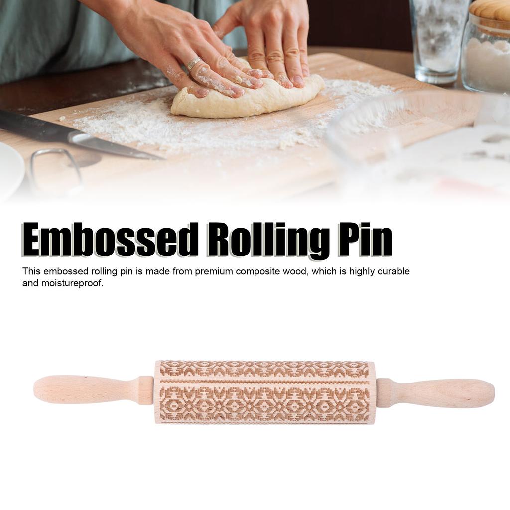 Embossed Rolling Pin 35cm 3D Pattern Highly Durable Moistureproof Safe Eco Friendly Easy Control Christmas Rolling PinExotic Charm