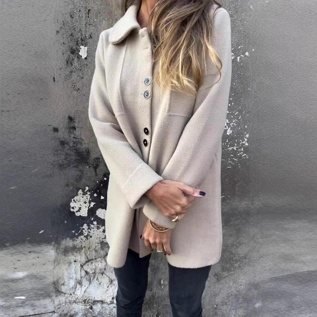 Abrigo de Lana Casual de Otoño/Invierno para Mujer 2024 con Solapa y Botonadura Sencilla