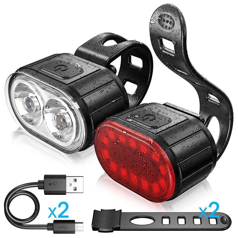 

Bicycle Front and Rear Light Set Waterproof Rechargeable Complete Kit for Mountain Bikes Night Riding Lightweight Durable