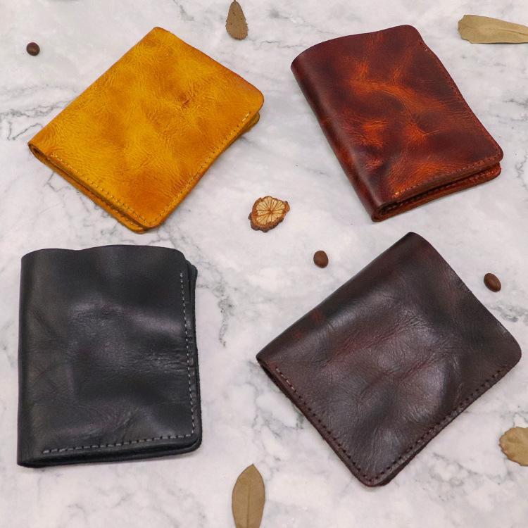 Herren Geldbörse aus Oberleder, Vertikaler Stil, Schlichte Geldbörse, Handgewischte Farbe, Vintage Pflanzlich gegerbtes Leder, Großes Scheinfach