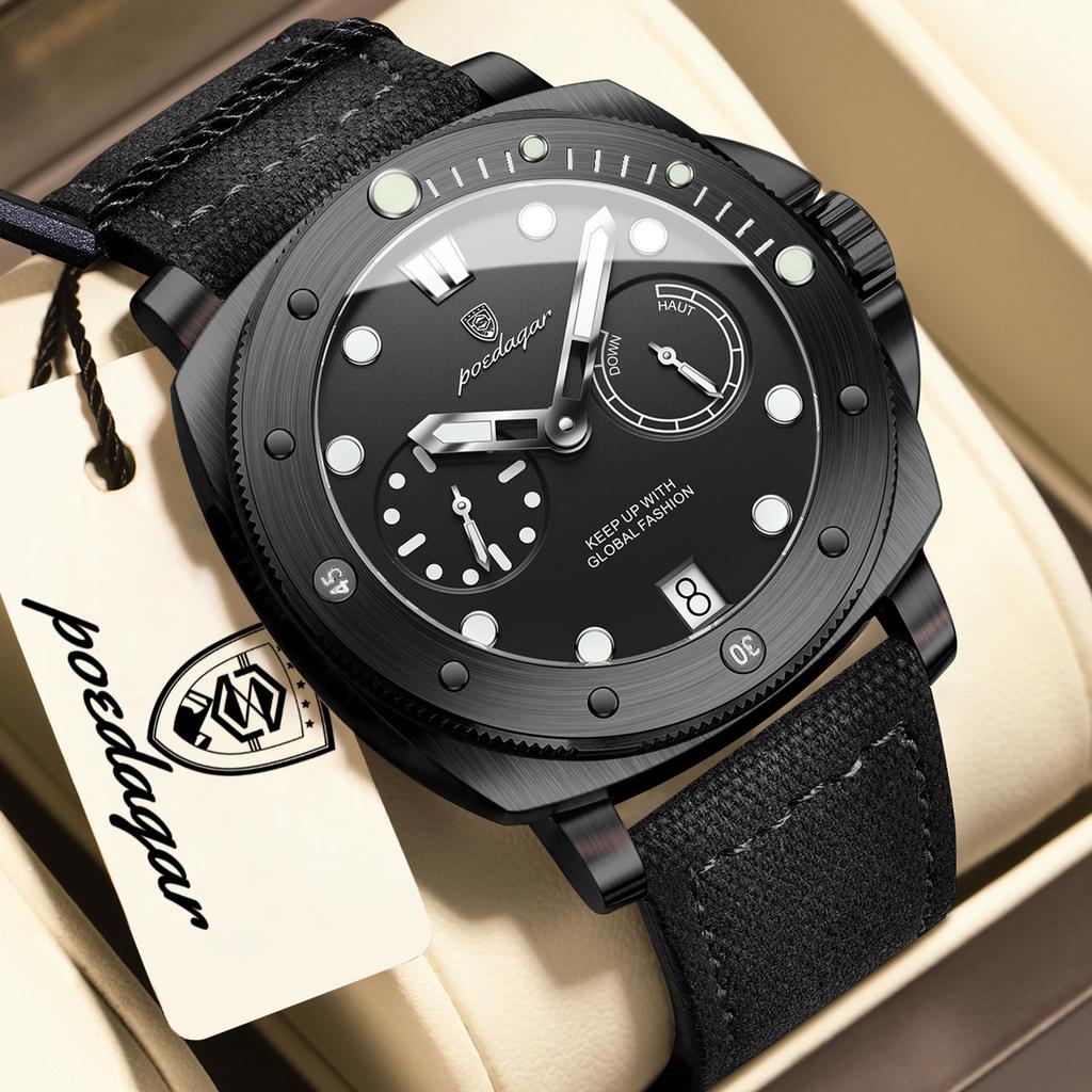 POEDAGAR High Quality Watches for Man Waterproof Luminous Date Exquisite Men Clock Nylon Leather Quartz Fashion Wristwatch