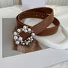 Luxurious Waist Belt with Pearl Circle Pin Buckle for Woman Jeans Skirt Decors