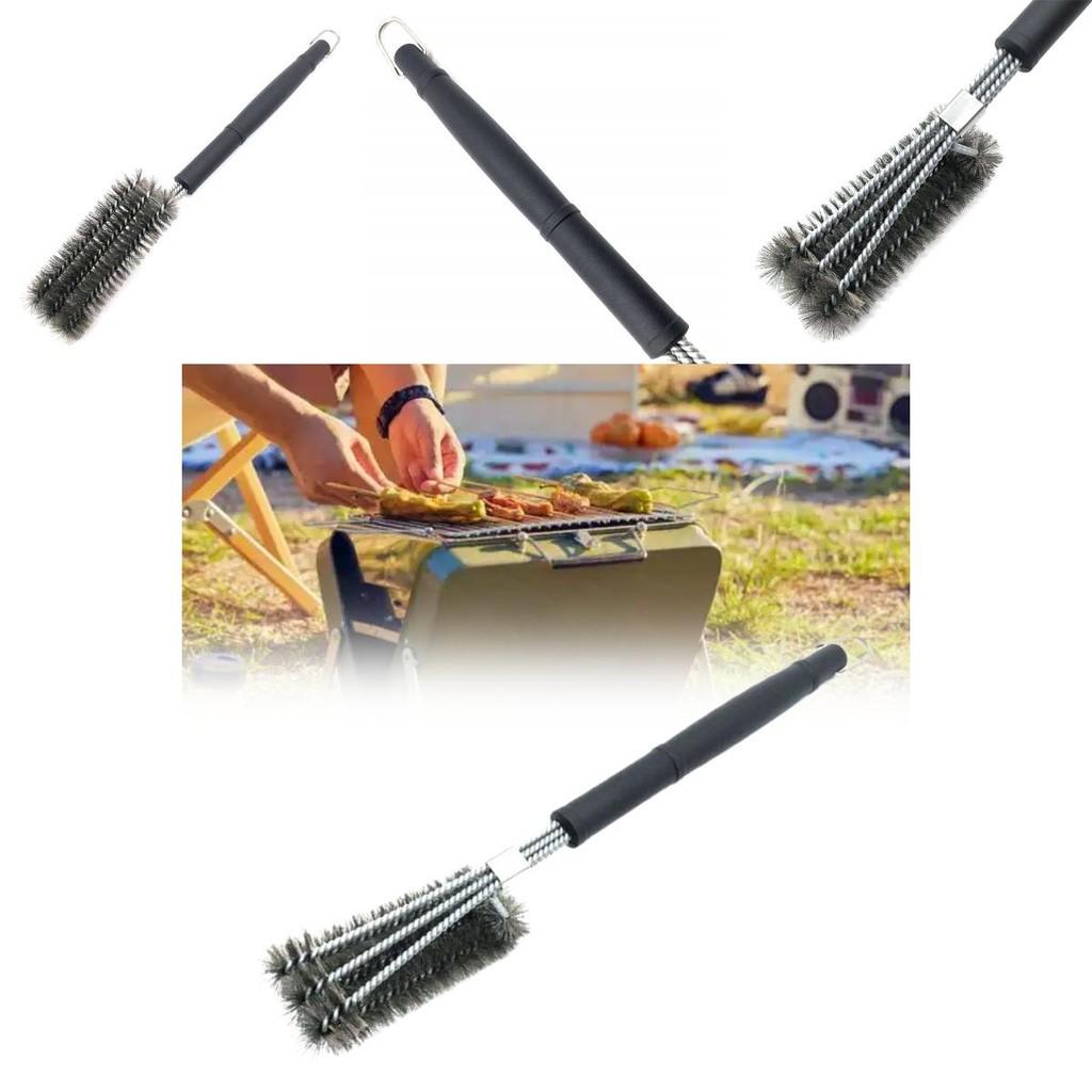 Stainless Steel Bbq Brush With Three Heads For Grill Cleaning And Maintenance
