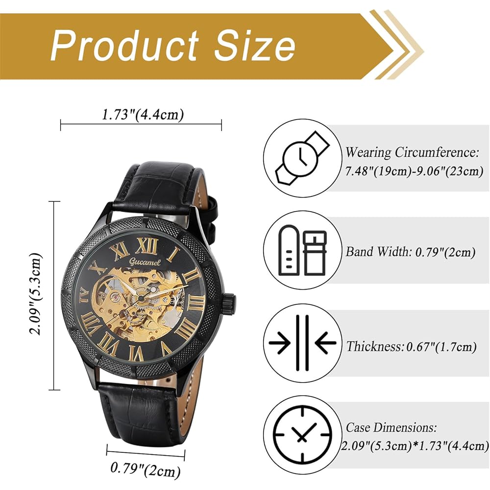 Men's Automatic Mechanical Watch Black Leather Strap Stainless Steel Luminous Roman Numerals Water Resistant Casual Wear