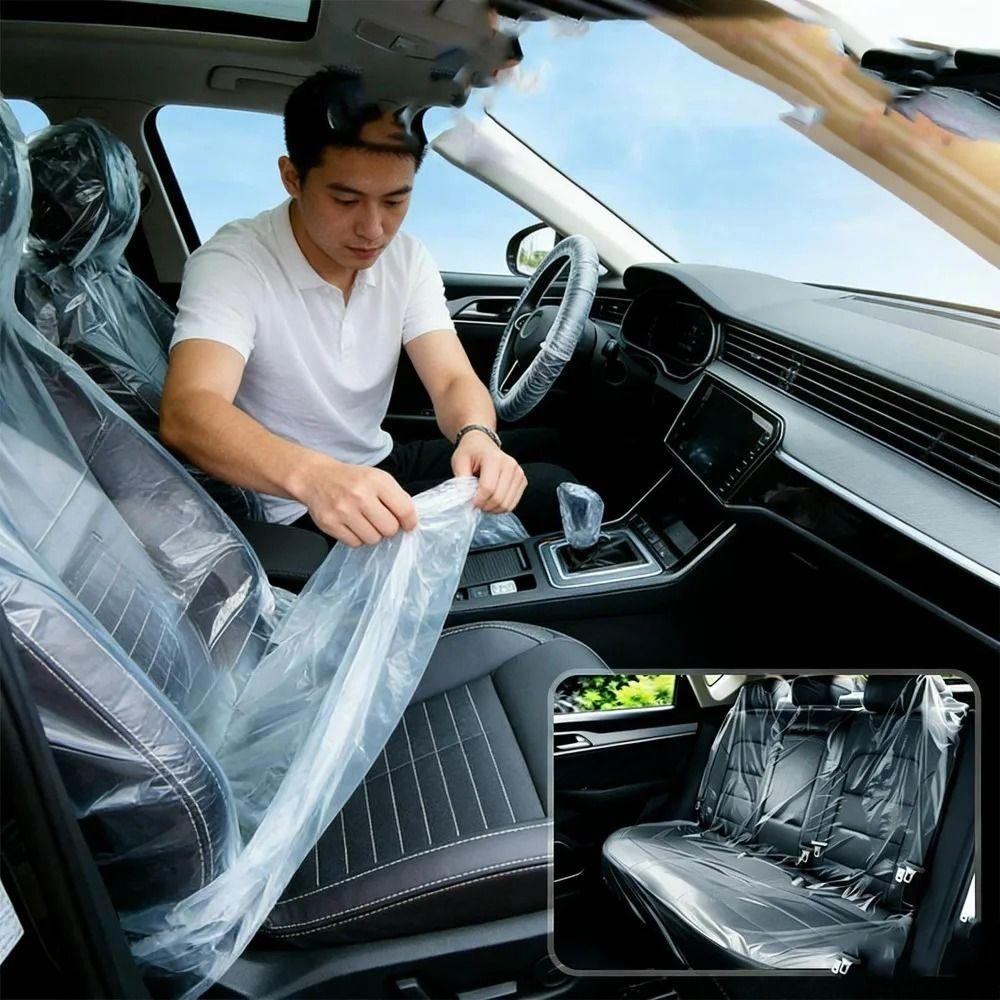 100pcs Thickened Plastic Disposable Car Seat Covers Car Maintenance Seat Covers Workshops