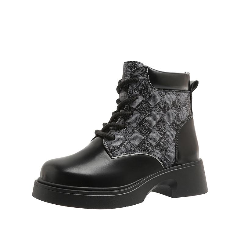 

Зимние однотонные новые женские ботинки на нескользящем квадратном каблуке 2024 года, высококачественные модные женские ботильоны на шнуровке для активного отдыха 42 чёрный