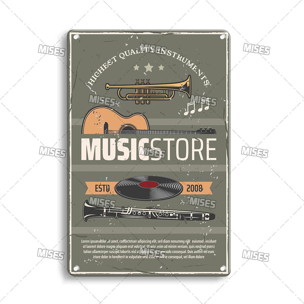 DORA Tin Sign MISES Music Metal Plate Rock Metal Plaque Vintage Metal Poster Bar Club Home Decorative Plate Musical Instrument Metal Sign