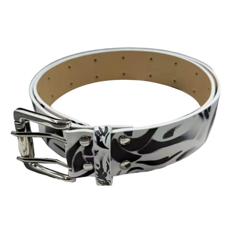 Durable PU Graffiti Belt Double Pin Buckles for Secure Fastening and Adjustable Length in Retro Fashion чёрный/белый