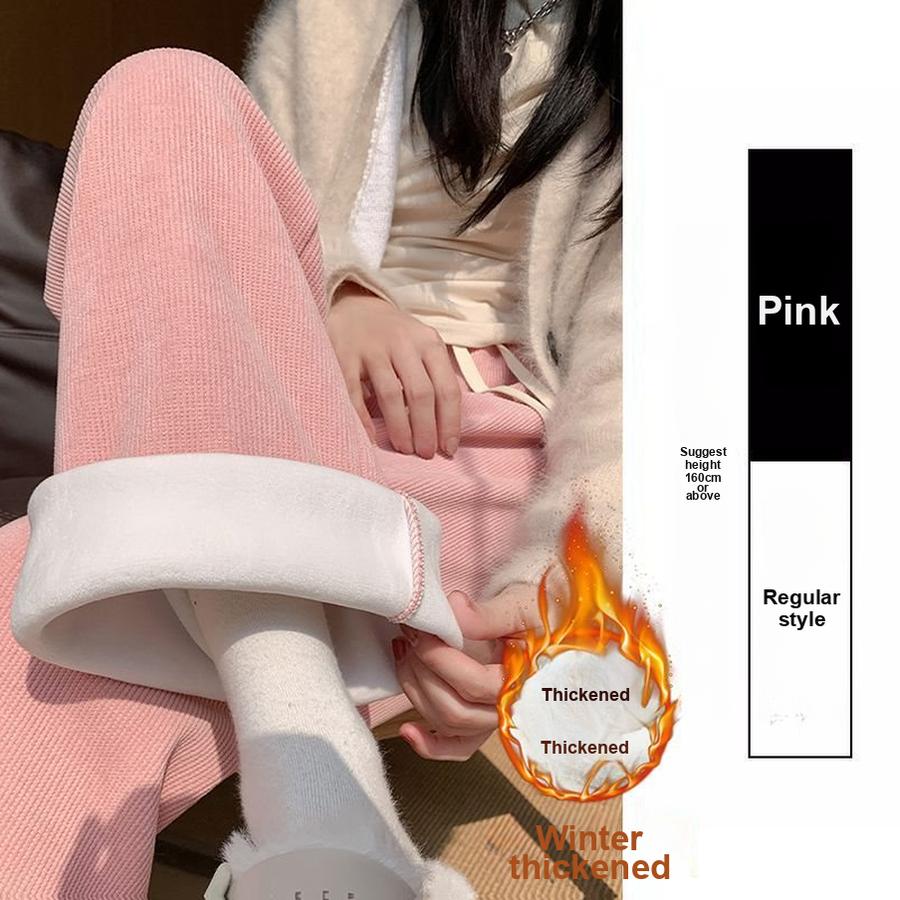 

Женские вязаные брюки широкого кроя с флисовой подкладкой Осень Зима Новые с высокой посадкой Драпированные Повседневные Прямые Вельветовые Брюки - Розовые 2XL розовый