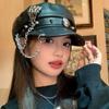 Dark Rivet Skull Chain Leather Abby Beret Female Punk Gothic Hats Spice Girl Painter Hat Versatile Winter Hat