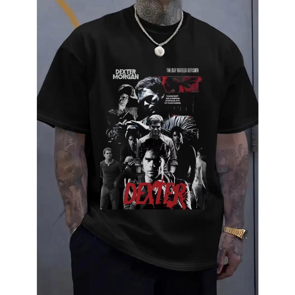 Men s Graphic T-Shirt Blood Splatter Dexter Printed Casual Short Sleeve Tee for TV Series Apparel for Fans S