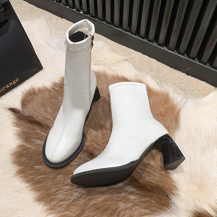 European and American Round Head Retro Thin Boots Women's Early Autumn New High-heeled Short Boots Temperament Versatile Short Tube Side Zipper