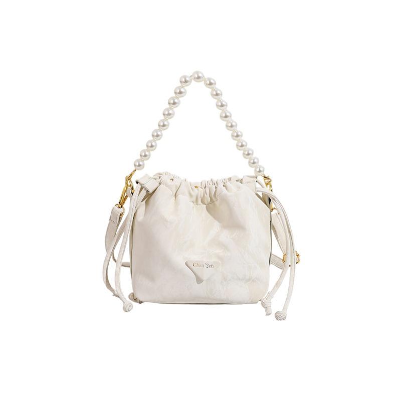 New pearl handbag trendy versatile fashion pleated cloud bag chain shoulder crossbody bucket bag