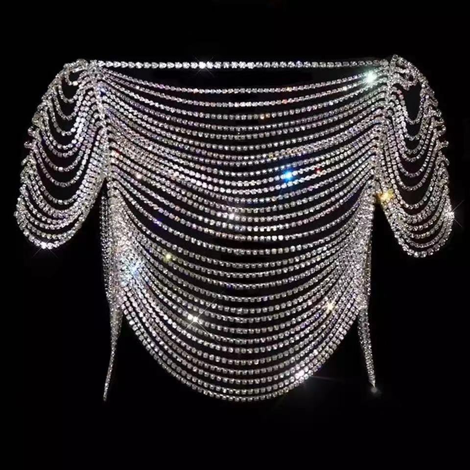 

Fashion Luxury Rhinestone Body Chain Sexy Bikini Multilayer Breast Chain Prom Dress Jewelry Women