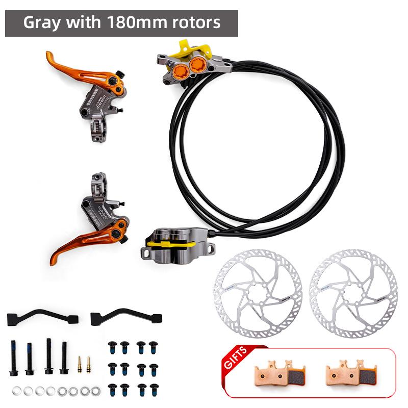

2025 ONIRII IIIPRO R2X4 Гидравлический дисковый тормоз для MTB 4-поршневой Внутренняя проводка Быстросъемный калипер для MTB, для горного велосипеда, Альпинизма, AM, XC НОВЫЙ Gray with rotors