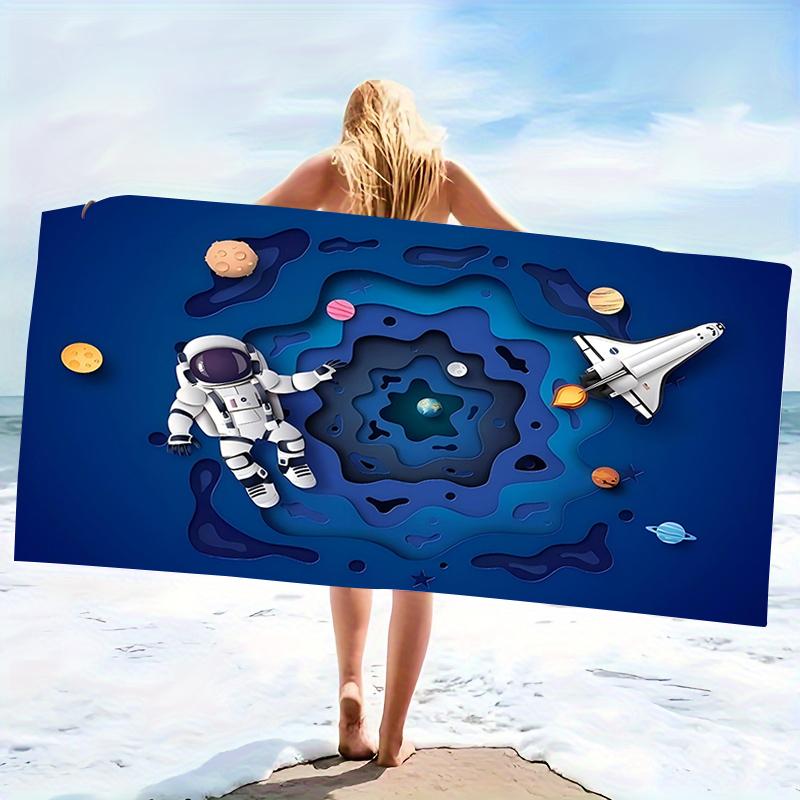 Sci Fi Spaceship Universe Print Microfiber Beach Towel Big Oversized Solar System Pool Blanket Great Summer Gift for Toddler