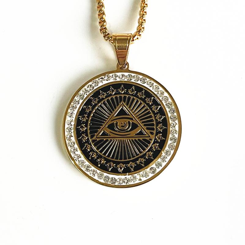 Hip Hop Altes Ägypten Runde Schmuckstücke Collares Goldfarbe Edelstahlkette Ägyptisches Auge des Horus Halsketten & Anhänger