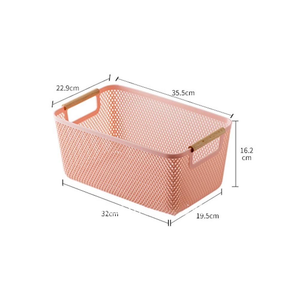 Wood Handle Sundry Storage Basket Rectangle Woven Mesh Basket Household Organizer